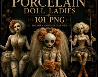 Clipart de poupée en porcelaine, illustrations vintage de poupée effrayante pour l'artisanat numérique, art ancien, éphémères gothiques