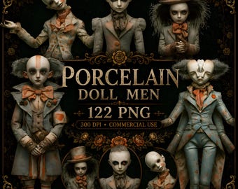 Digitale download clipart png, vintage porseleinen mannen illustraties voor scrapbooking en artistieke projecten