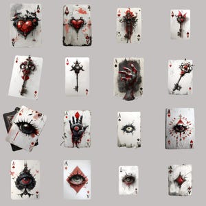 Gothic clipart PNG bundle featuring dark fantasy playing cards, perfect for junk journal and scrapbooking projects.