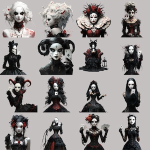 Gothic clipart PNGs for digital download, perfect for junk journals and scrapbooking.