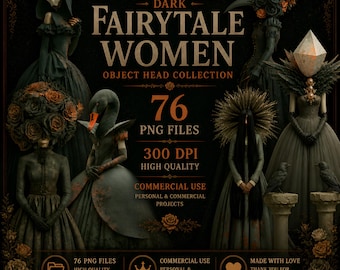 Clipart femmes sombres de conte de fées, PNG surréaliste gothique, femmes victoriennes fantastiques, Clipart académique sombre, usage Commercial