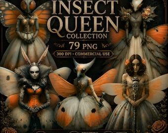 Clipart surréaliste insecte femmes, art PNG unique, collage fantaisiste, fournitures de scrapbooking bricolage, usage Commercial