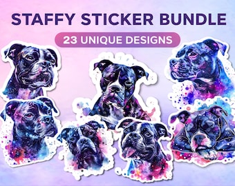 Lot d'autocollants Staffordshire Bull Terrier - 23 modèles de chien PNG, clipart Galaxy Staffy, téléchargement numérique