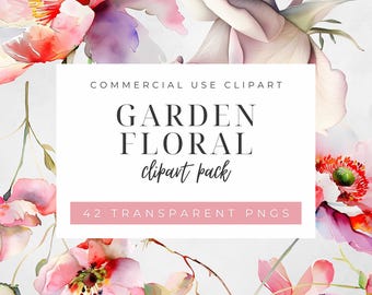 Clipart floral jardin, lot de fleurs aquarelle, téléchargement numérique pour les mariages de printemps, ensemble PNG d'art botanique