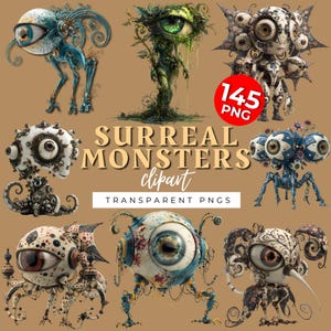 Surrealistisk Clipart, Monster PNG, Collage, DIY, Kort, Skräpjournal, Scrapbooking-tillbehör, Kommersiellt bruk