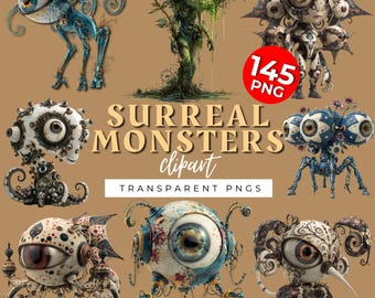 Clipart surréaliste, PNG monstre, collage, bricolage, cartes, journal indésirable, fournitures de scrapbooking, usage Commercial