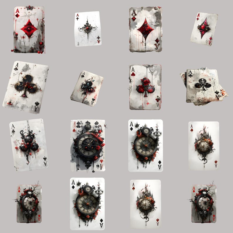 Gothic clipart PNG for digital download, ideal for junk journals and scrapbooking, featuring dark fantasy playing card design
