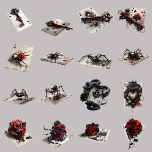 Gothic clipart PNG bundle with fantasy roses and web designs for junk journal digital downloads.