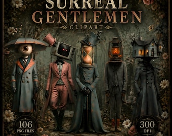 Clipart surréaliste, PNG homme, collage, bricolage, cartes, journal indésirable, fournitures de scrapbooking, usage Commercial