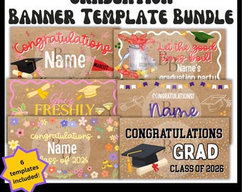 Graduation Party Banner Template and Sign Bundle, Canva Download, Editable, Printable