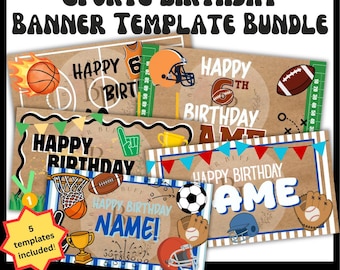 Sports Birthday Editable Banner Template, Printable Sign, Canva Link