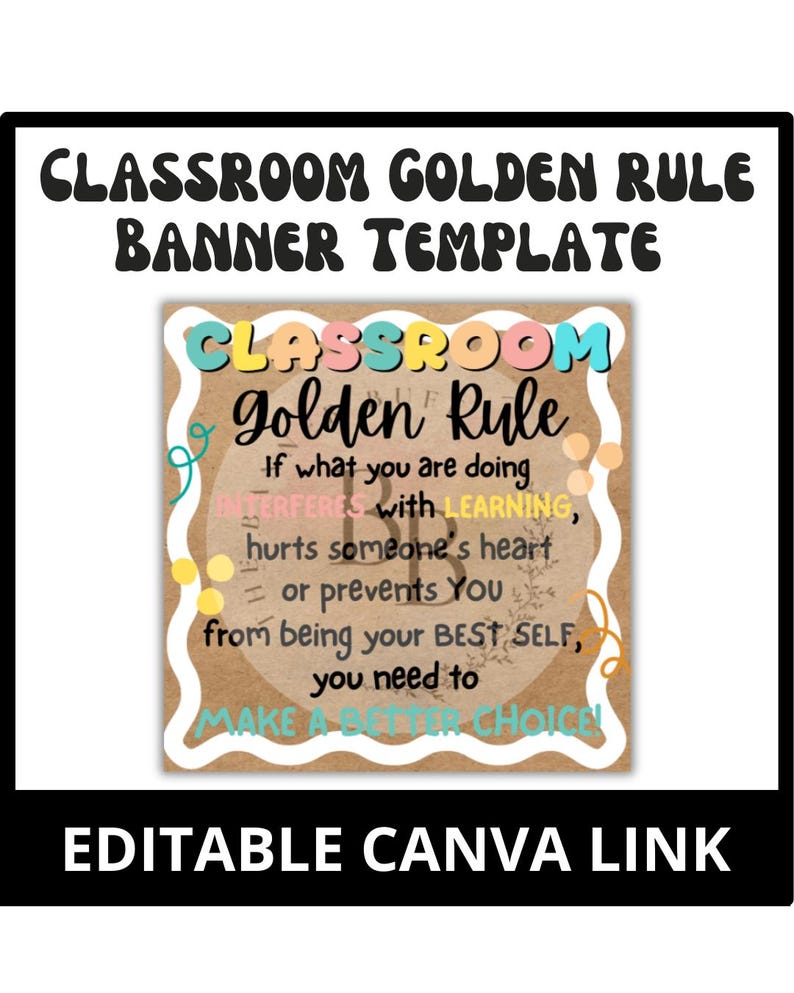 Golden Rules Header Classroom Golden Rule Banner Template - Editable Canva Link - Etsy