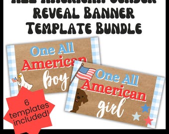 All American Gender Reveal Banner Template Bundle - 6 Templates Included