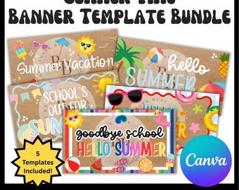 Editable Summer Time Banner Templates, Canva Download, Party Decor (Digital)