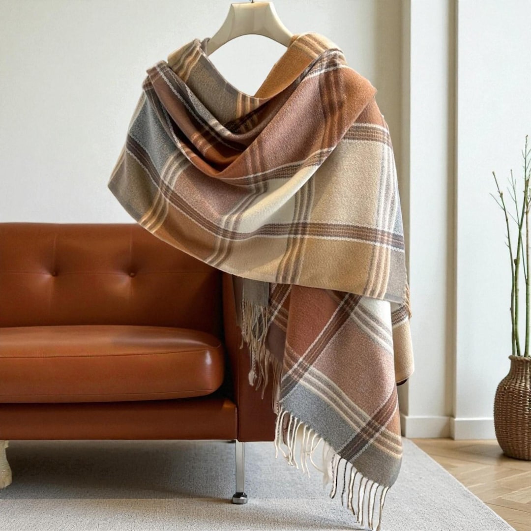 Oversized Plaid Shawl Wrap for Women | Soft Warm Checkered Scarf With ...