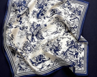 Square Scarf Women Toile Print – Elegant Wrap Shawl in 3 Colors, Soft Lightweight Fashion Accessory, Perfect Gift for Her