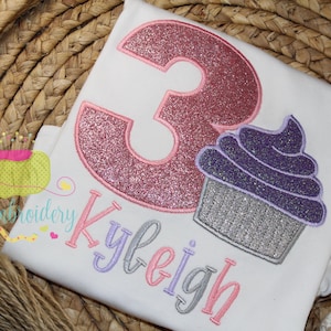 Cupcake Appliqué Birthday Shirt- Cupcake Shirt- Cupcake Birthday Party - Cupcake Customize Birthday Shirt Numbers 1-9
