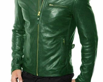 Handmade Emerald Green Leather Biker Jacket | Slim Fit Motorcycle Jacket