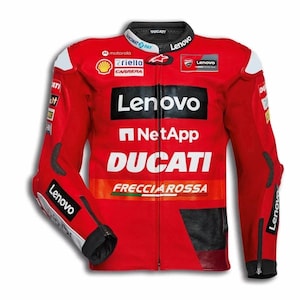 Nieuwe, op maat gemaakte, door Ducati geïnspireerde leren racejas, rode bikerjas.