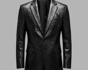 Crocodile-Embossed cow Leather Blazer | Men's Luxury Party Coat