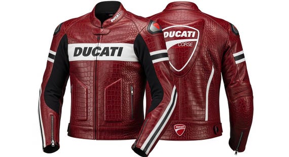 Ducati-Inspired Crocodile Embossed Leather Racing Jacket – Genuine Cowhide Motorbike Apparel