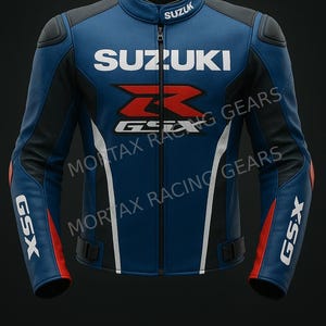 Custom Fit blauwe iconische kleur Suzuki GSX-R geïnspireerd motorbiker leren racejack