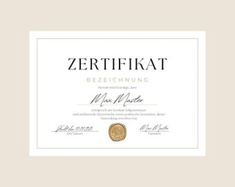 Minimalistisches Zertifikat Vorlage • Canva Vorlage zum Bearbeiten • Kurs Zertifikat • Seminar Teilnahmebescheinigung • Sofort Download