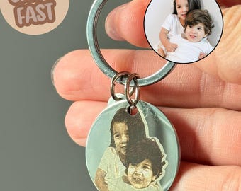 Stainless steel keychain with personalized engraved photo, personalized portrait keychain, gift for mom, grandma, dad, bridesmaid gift