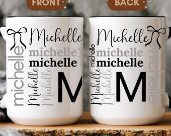 Personalized coffee mug with repeated name and flirty bow, Mother's Day gifts, Father's Day gifts, Valentine's Gift