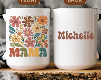 Personalized Mug with Retro Flowers and Name, Gift for mom, Coffee Mug for First-Time mother, Sentimental Gift, retro floral mug