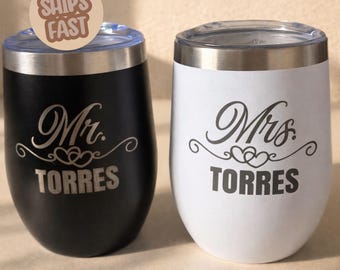 Personalized laser-engraved tumbler, wedding gift, bridesmaid tumbler, bachelorette party gift, groomsmen set, newlyweds tumbler