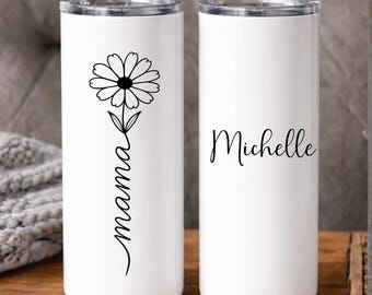Personalized Insulated Tumbler with Flower and Name — Bridesmaid Proposal, Gift for Her, Gift for Grandma, Bachelorette Party Gifts.