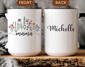Personalized Mug with Retro Flowers and Name, Gift for mom, Coffee Mug for First-Time mother, Sentimental Gift, retro floral mug
