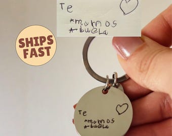 Personalized Engraved Keychain — Handwritten Message, Laser-Engraved Photo — Sentimental Gift for Mom, Grandma, Dad, Grandpa,Stainless Steel
