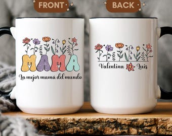 Custom Mug for Mom with Kids' Names, Floral Coffee Mug for Mom, Mother's Day Gift, Special Gift for Mom, Retro Flowers