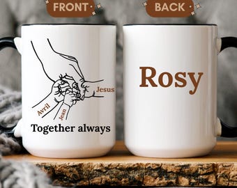 Personalized Mug for Mom, Personalized Mug with Mom's Intertwined Hands, Mug for Mom with Children's Names, Gift for Mom, Mother's Day