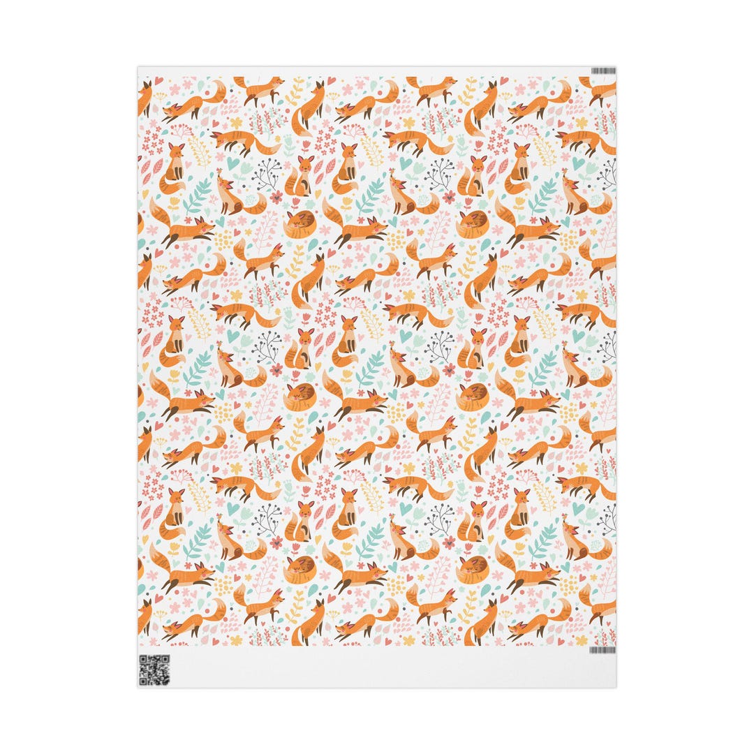 Fox Pattern Wrapping Paper | Cute Woodland Foxes, Floral Foliage ...