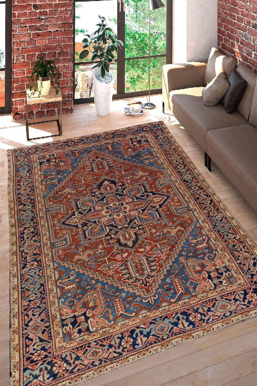 Large Antique Rug Vintage Rug - Large Rug Red Blue Persiani Rug - Turkish Rug - Area Rugs ...
