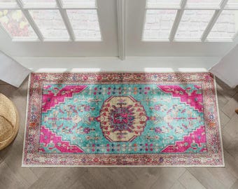 Vintage Rug - Large Rug Red Blue Turkish Rug - persiani Rug - Area Rugs - Aestehtic Tribal Rug - Antique Oriental rug - Digital Cotton Rug