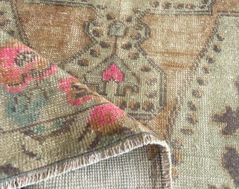 Turkish Rug Vintage Persiani - Wool Rug Hand Woven Rug - Bohemian Retro Rug - Antique Rug Runner Rug - Neutral Old Rug 3.9x6.8 Ft Rug