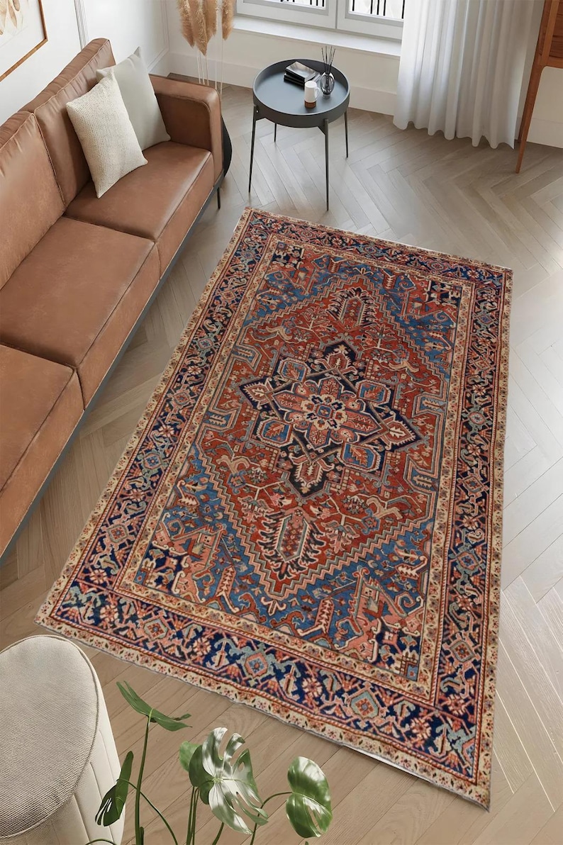 Blue Red Persiani Rug, Turkish Rug, Vintage Style Floral Area Rug ...
