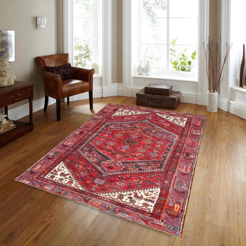 Boho Rustic Rug - Vintage Rug - Large Rug Red Blue Rug - Turkish Rug ...
