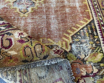 Turkish Rug Vintage Area Rug Persiani rug Boho Muted Rug Wool Rug - Antique Decorative Rug Aesthetic Rug - Runner Rug 3.7x6.9 Ft Rug