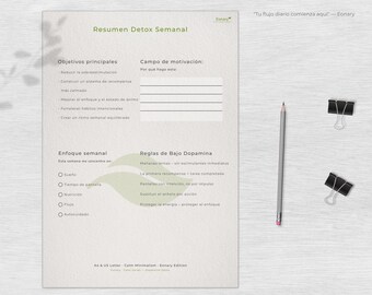 Dopamine Detox Planner A4 & US Letter • Registro Diario • Monitor de Pantallas • Hábitos y Enfoque • Plantilla Imprimible Minimalista