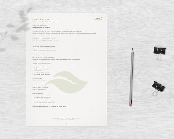 Deep Focus Reset – Sanftes Fokus-System | Printable PDF | Nervensystem-freundlicher Arbeitsfokus | A4 & US Letter