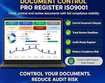 Document Control Dashboard Excel Template | SOP Policy Register | Review Tracker | ISO Compliance | Approval Tracking