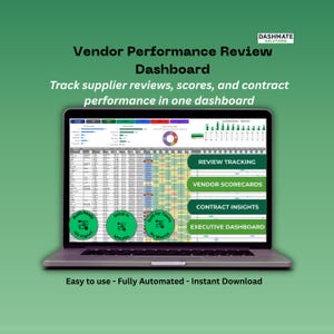 Vendor Scorecard Excel Template | Supplier Performance Dashboard | Vendor Review Tracker | Procurement Management Tool