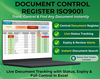 Plantilla de Excel para el Registro de Control de Documentos / ISO 9001 / POE, Seguimiento de Políticas y Revisiones