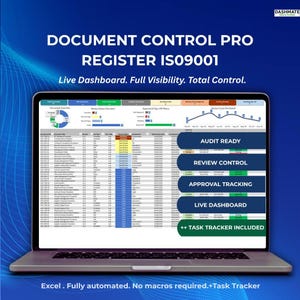 Document Control Dashboard Excel Template | SOP Policy Register | Review Tracker | ISO Compliance | Approval Tracking