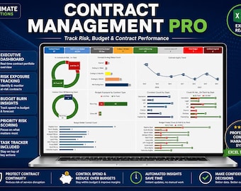 Vertragsmanagement Dashboard Pro | Excel Auftragsverfolgung | Budget- & Risiko-Managemt | Vertragsablauf-Tracker | KPI-Dashboard